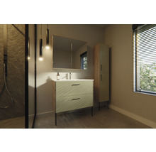 Modernes Badezimmer mit Waschbeckenunterschrank, Spiegelschrank und Hochschrank