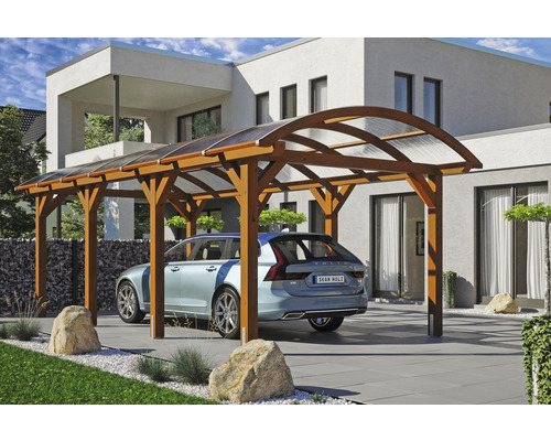 Einzelcarport SKAN HOLZ Franken inkl. Pfostenanker 376 x 755 cm nussbaum-0