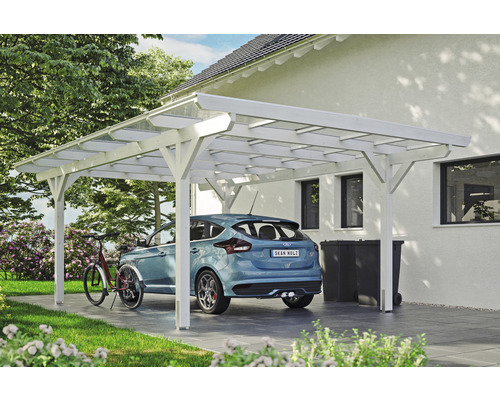 Einzelcarport SKAN HOLZ Odenwald inkl. Pfostenanker 428 x 648 cm weiß