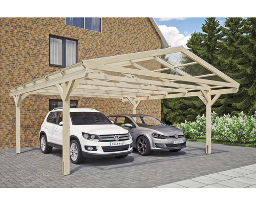 Doppelcarport SKAN HOLZ Westerwald inkl. Pfostenanker 570 x 648 cm natur