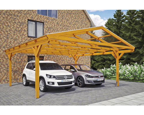 Doppelcarport SKAN HOLZ Westerwald inkl. Pfostenanker 570 x 648 cm eiche hell