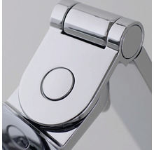 Detailansicht eines verchromten Toilettensitzscharniers