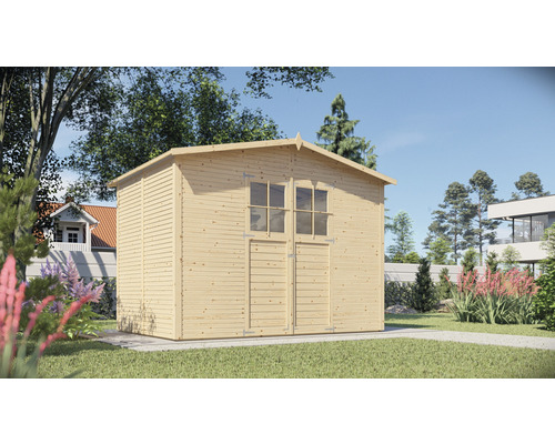 Gartenhaus Bertilo Fineline Rhombusprofil 322 x 209 cm natur Holzgartenhaus mit Doppeltür und Fenstern