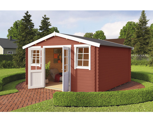 Gartenhaus Outdoor Life Wels 4 inkl. Fußboden 425,1 x 410 cm schwedischrot Holzgartenhaus mit Doppeltür und Fenstern im Garten