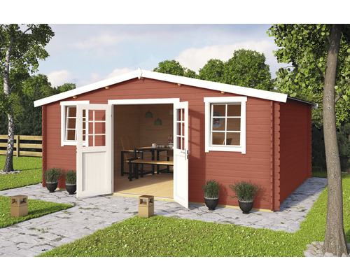 Gartenhaus Outdoor Life Wels 5 inkl. Fußboden 548,8 x 420 cm schwedischrot Holzgartenhaus mit Doppeltür, Fenster und Gartengestaltung