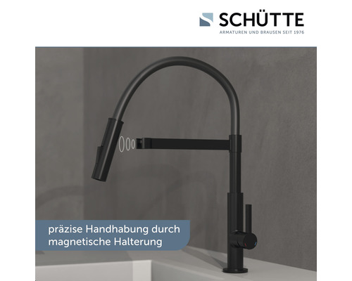 Schwarze Küchenarmatur mit magnetischer Halterung