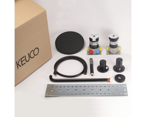 Keuco Armaturenset mit Kopfbrause, Handbrause und Thermostatmischer