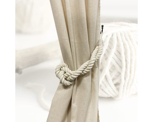 Dekoschlaufe aus Seil hält Vorhang