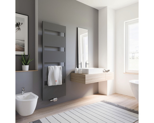 SCHULTE Designheizkörper Turin 1703 x 605 mm anthrazit matt mit Mittelanschluss Modernes Badezimmer mit Handtuchheizkörper, Bidet und Waschtisch
