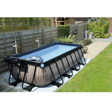 Rechteckiger Frame-Pool im Garten mit Holzoptik