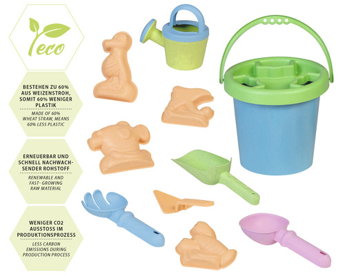 Sandspielzeug Set mit Eimer, Gießkanne, Schaufel, Rechen und Förmchen