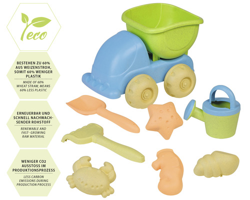 Sandkastenset mit LKW, Schaufel, Harke, Gießkanne und Förmchen