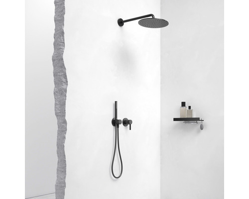 Duscharmatur-Set mit Kopfbrause, Handbrause und Ablage im Badezimmer