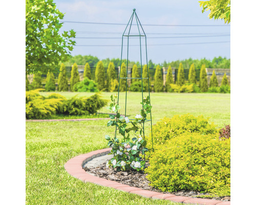 Gartenszene mit Rankhilfe für Pflanzen
