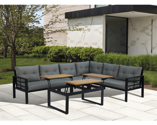 Gartenset mit Ecksofa, Metallrahmen und höhenverstellbarem Tisch