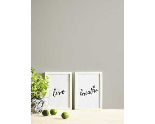 Dekorative Bilderrahmen mit den Worten Liebe und Atmen neben einer Pflanze und Limetten