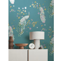 Vliestapete 38906-2 House of Turnowsky Pfau Blumen türkis gelb-thumb-3