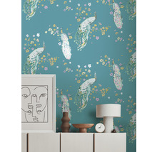 Vliestapete 38906-2 House of Turnowsky Pfau Blumen türkis gelb-thumb-4