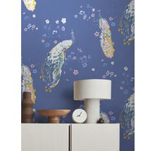 Vliestapete 38906-3 House of Turnowsky Pfau Blumen blau rosa-thumb-3