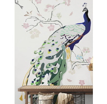Fototapete Vlies 38909-1 House of Turnowsky Pfau Floral weiß bunt 3-tlg. 159 x 280 cm