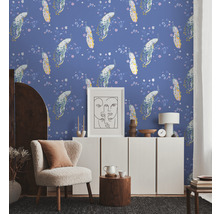 Vliestapete 38906-3 House of Turnowsky Pfau Blumen blau rosa-thumb-2