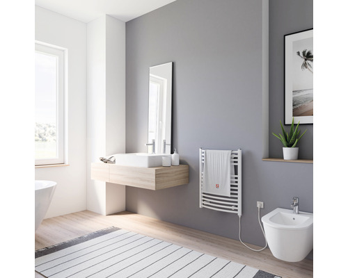 Modernes Badezimmer mit Heizkörper, Waschbecken und Bidet