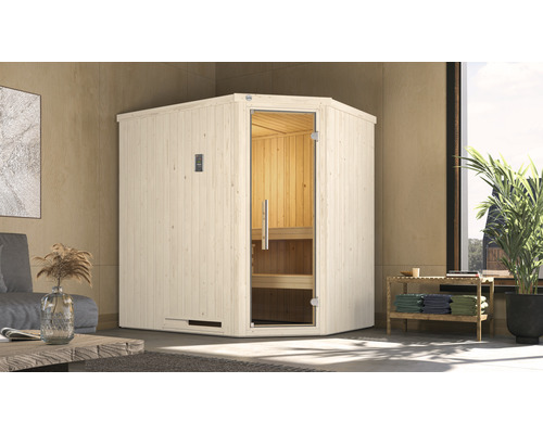 Elementsauna Weka Varberg 1 inkl. 7,5 kW Ofen u.digitaler Steuerung mit graphitfarbiger Ganzglastüre Elementsauna Weka Varberg 1 inkl. 7,5 kW Ofen u.digitaler Steuerung mit graphitfarbiger Ganzglastüre