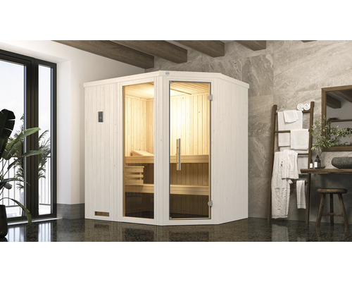 Elementsauna Weka Varberg 1 inkl. 7,5 kW Bio Ofen u.digitaler Steuerung mit Fenster und graphitfarbiger Ganzglastüre Elementsauna Weka Varberg 1 inkl. 7,5 kW Bio Ofen u.digitaler Steuerung mit Fenster und graphitfarbiger Ganzglastüre