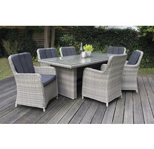 Dining-Set Gartenmöbelset 6 -Sitzer bestehend aus: 6 Sessel, Tisch Polyrattan grau-thumb-0