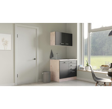 Kompakte Küchenzeile mit Spüle, Unterschrank und Hängeschrank in einem hellen Raum mit Fenster.