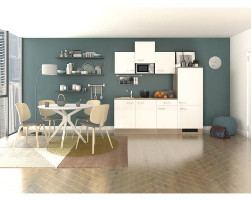 Flex Well Küchenzeile mit Geräten Valero 210 cm Frontfarbe weiß hochglanz Korpusfarbe sonoma eiche zerlegt