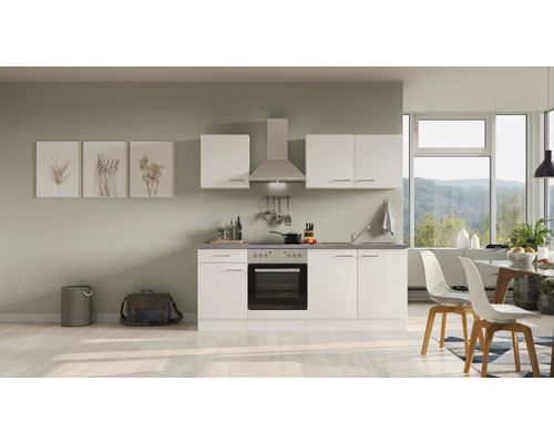 Flex Well Küchenzeile mit Geräten Varo 210 cm Frontfarbe weiß matt Korpusfarbe weiß zerlegt