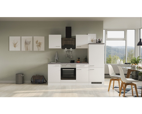 Flex Well Küchenzeile mit Geräten Varo 220 cm Frontfarbe weiß matt Korpusfarbe weiß zerlegt
