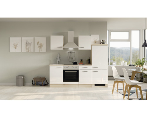 Flex Well Küchenzeile mit Geräten Valero 220 cm Frontfarbe weiß hochglanz Korpusfarbe sonoma eiche zerlegt
