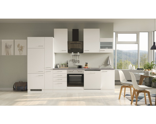 Flex Well Küchenzeile mit Geräten Varo 310 cm Frontfarbe weiß matt Korpusfarbe weiß zerlegt