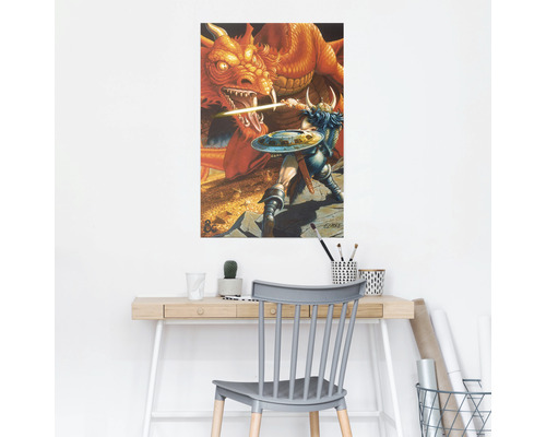 Poster mit einer Szene, in der ein Krieger einen Drachen bekämpft