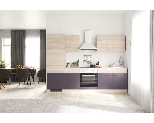 Flex Well Küchenzeile mit Geräten Focus 270 cm akazie aubergine matt zerlegt Variante reversibel