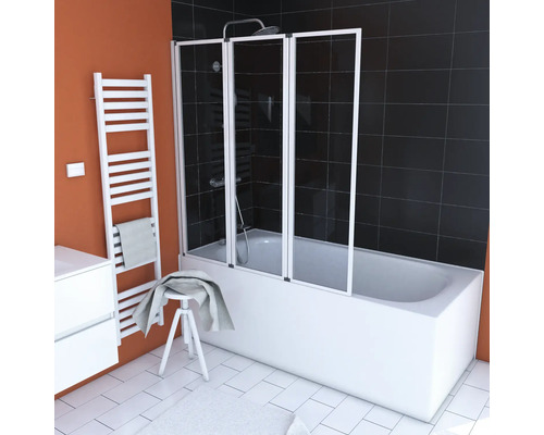 Badewannenaufsatz 3-teilig Aurlane Triple 125 x 143 cm Klarglas Profilfarbe weiß FAC277
