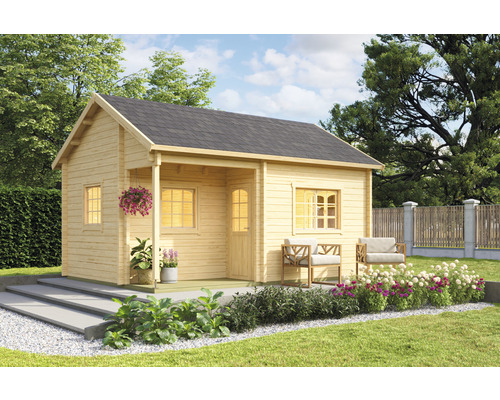Gartenhaus Outdoor Life Tahiti inkl. Schlafboden, Fußboden 440 x 580 cm natur Holzgartenhaus mit überdachter Veranda und Garten