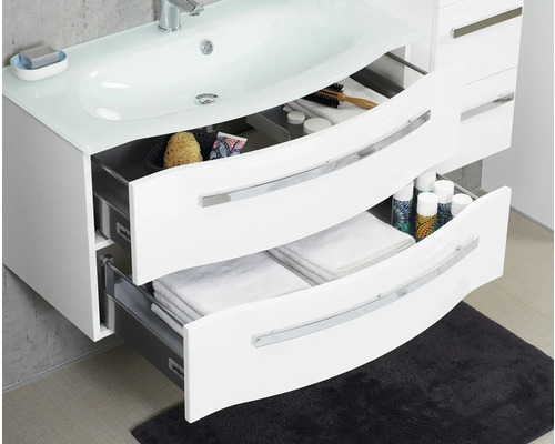 Badezimmer Waschbeckenunterschrank mit offenen Schubladen zur Aufbewahrung von Badutensilien