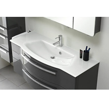 Waschbeckenunterschrank mit Waschbecken, Armatur und Schubladen für das Badezimmer.