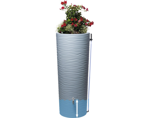 Regentonne mit Pflanzschale und Wasserstandsanzeige
