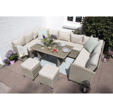 Dining-Set Gartenmöbelset Loungeset 9 -Sitzer bestehend aus: Dreisitzer-Sofa,2 Hocker,Tisch,inkl, Auflagen Polyrattan Stahl Beige-thumb-2