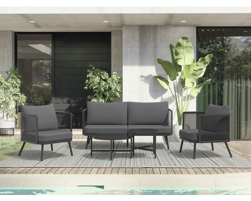 Loungeset Garden Place 4 -Sitzer bestehend aus: 2 Tische, 2 Sessel, Couch Metall grau Loungeset Garden Place 4 -Sitzer bestehend aus: 2 Tische, 2 Sessel, Couch Metall grau