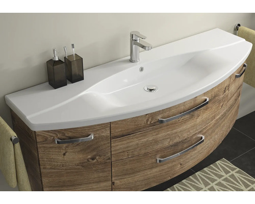 Waschtisch mit Waschbecken, Armatur, zwei Schubladen, Seifenspender und Zahnputzbecher