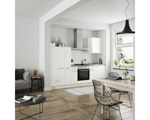 nobilia elements Küchenzeile mit Geräten Urban 270 cm weiß matt montiert Variante links