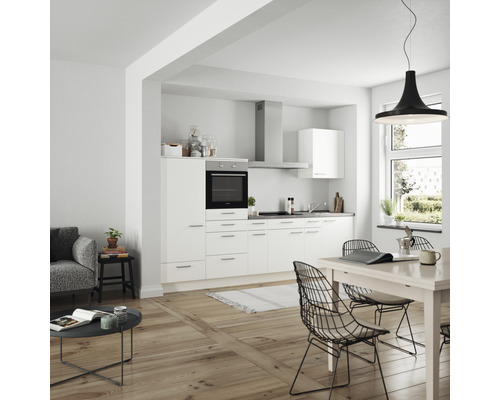 nobilia elements Küchenzeile mit Geräten Urban 300 cm weiß matt montiert Variante links