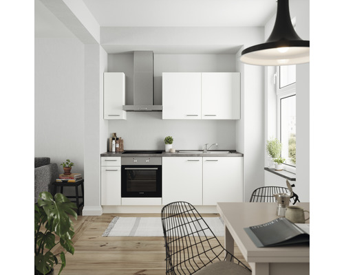 Nobilia elements Küchenzeile Urban 210 cm Frontfarbe weiß matt Korpusfarbe weiß inkl. Einbaugeräte LAURUS Variante links
