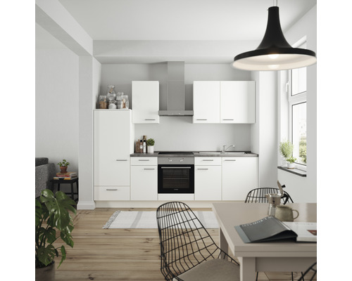 Nobilia elements Küchenzeile Urban 270 cm Frontfarbe weiß matt Korpusfarbe weiß inkl. Einbaugeräte LAURUS Variante links