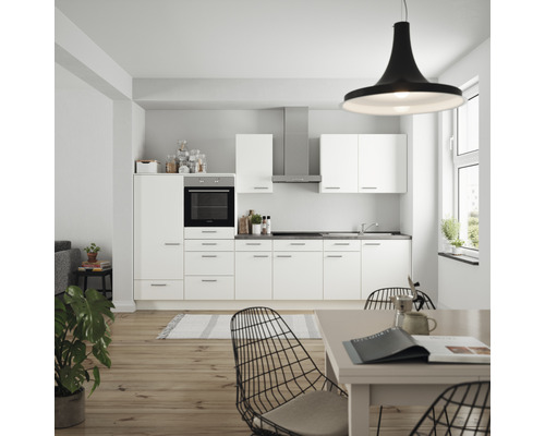 Nobilia elements Küchenzeile Urban 330 cm Frontfarbe weiß matt Korpusfarbe weiß inkl. Einbaugeräte LAURUS Variante links